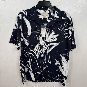 Industry Shirt Mens M Navy and White Abstract Print Camp Collar
